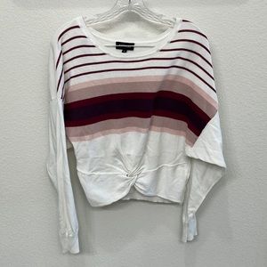 Express White W/ Burgundy Stripe Cross Front Crop Sweater Sz XS- EUC‎